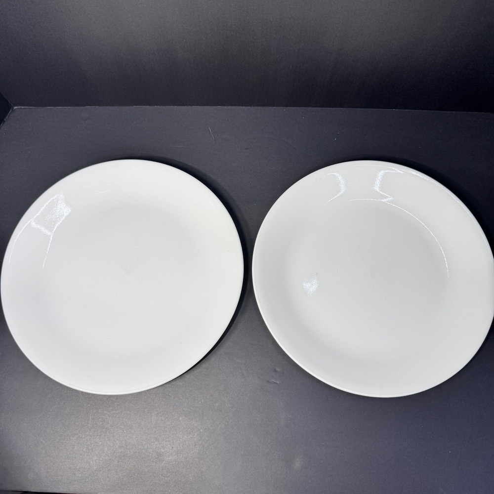 Corelle Winter Frost White 10.25"‎ Dinner Plates Set of 2 Vitrelle Glass USA EUC